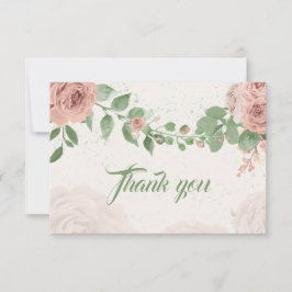 Tarjeta De Agradecimiento flores rosadas de color salvia hojas verdes