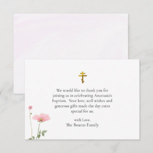 Tarjeta De Agradecimiento Flores rosadas delicadas Bautismo cristiano ortodo