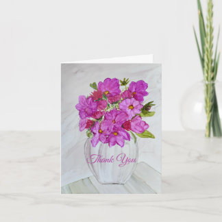 Tarjeta De Agradecimiento Flores rosadas en jarrón