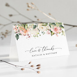 Tarjeta De Agradecimiento Flores rosadas, flores blancas, follaje, boda