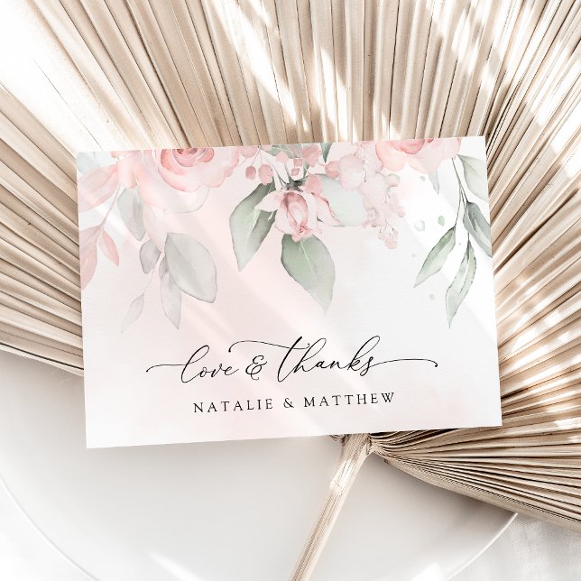 Tarjeta De Agradecimiento Flores Rosadas, Flores Rosas, Verdor, Boda  (Subido por el creador)
