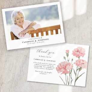 Tarjeta De Agradecimiento Flores rosadas Foto Simpatía Memorial funerario