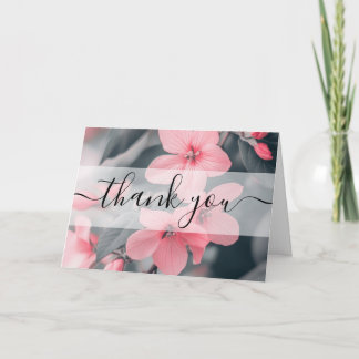 Tarjeta De Agradecimiento Flores rosadas personalizadas Hojas verdes Gracias