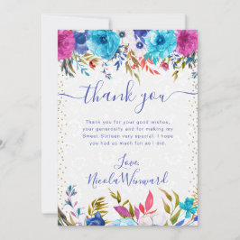 Tarjeta De Agradecimiento Flores rosadas y azules de verano Sweet 16