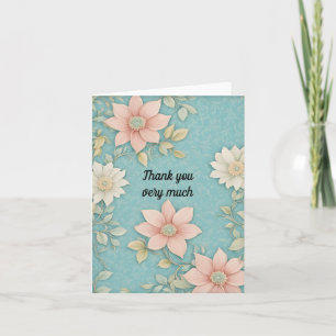 Tarjeta De Agradecimiento Flores rosadas y blancas Fondo acuático Gracias