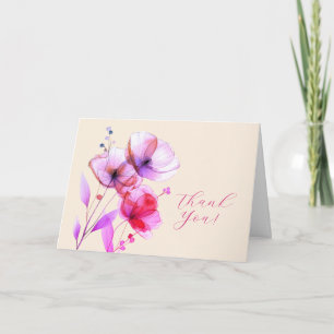 Tarjeta De Agradecimiento Flores rosadas y crema, su logotipo, código QR, ne