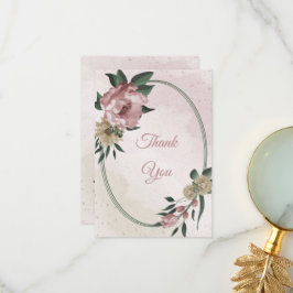 Tarjeta De Agradecimiento flores rosadas y de champán hojas verdes