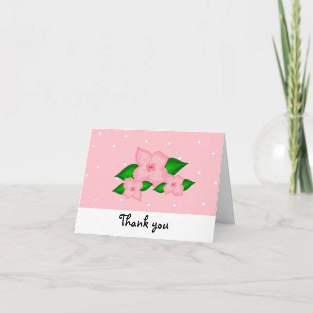 Tarjeta De Agradecimiento Flores rosadas y lunares (Anverso)