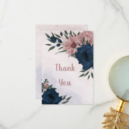 Tarjeta De Agradecimiento flores rosadas y navales botánicas