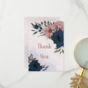 Tarjeta De Agradecimiento flores rosadas y navales botánicas