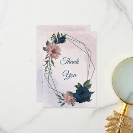 Tarjeta De Agradecimiento flores rosadas y navales botánicas