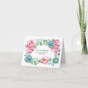 Tarjeta De Agradecimiento flores rosadas y suculentas elegante gracias