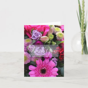 Tarjeta De Agradecimiento Flores rosadas y violetas personalizadas agradecim