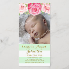 Tarjeta De Agradecimiento Flores rosas De Mint Stripes Gracias Baby Shower