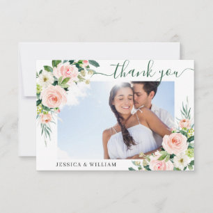 Tarjeta De Agradecimiento Flores rosas de Rubor verde foto de flores