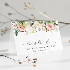 Tarjeta De Agradecimiento Flores rosas, flores blancas, boho, ducha de novia