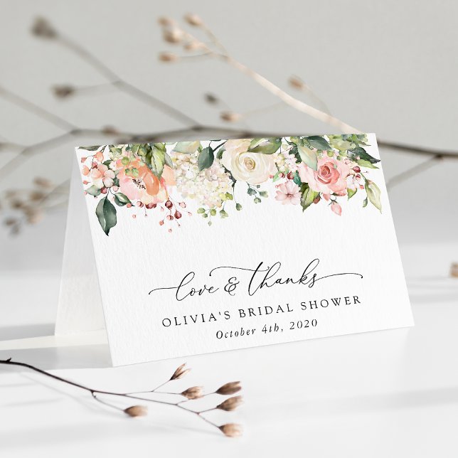Tarjeta De Agradecimiento Flores rosas, flores blancas, boho, ducha de novia (Subido por el creador)