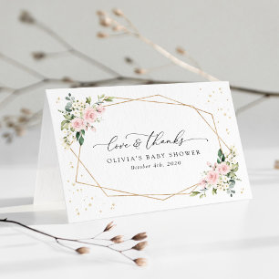 Tarjeta De Agradecimiento Flores rosas, flores blancas, vegetación, Baby Sho