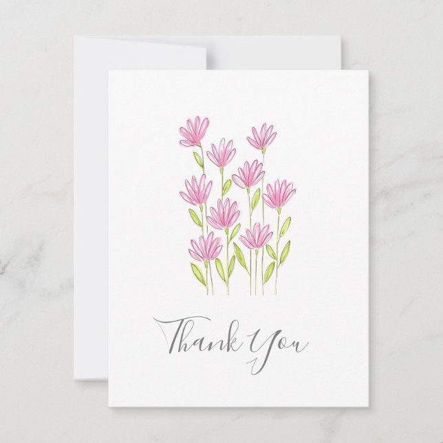 Tarjeta De Agradecimiento Flores rosas modernas pluma y acuarela (Anverso)