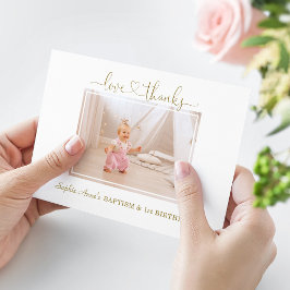 Tarjeta De Agradecimiento Flores Rosas polvorientas Chica foto bautismo de c