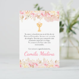 Tarjeta De Agradecimiento Flores rosas y cáliz Primera comunión