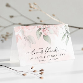 Tarjeta De Agradecimiento Flores Rubor, flores rosas, boho, cumpleaños