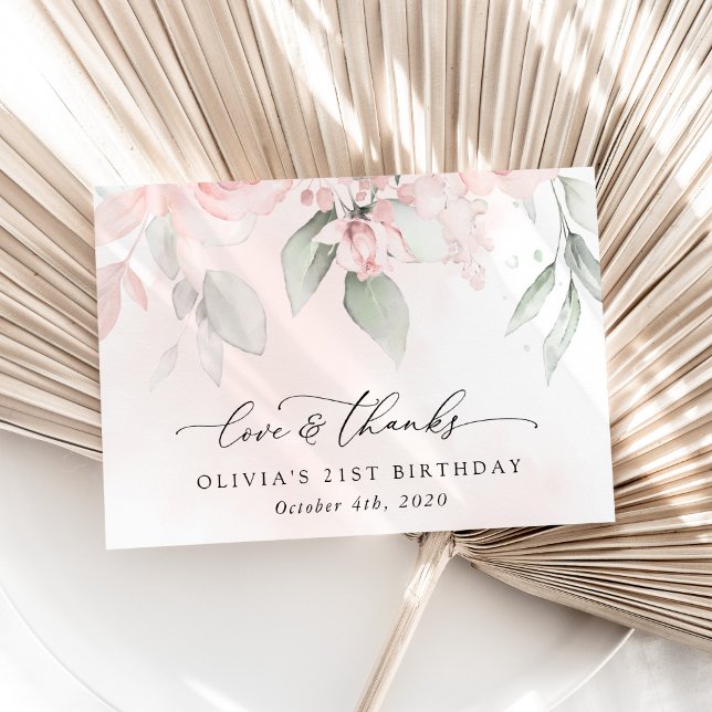 Tarjeta De Agradecimiento Flores Rubor, flores rosas, boho, cumpleaños (Subido por el creador)