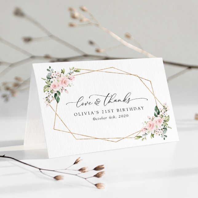 Tarjeta De Agradecimiento Flores Rubor, flores rosas, boho, cumpleaños (Subido por el creador)