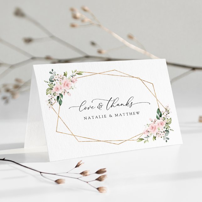 Tarjeta De Agradecimiento Flores Rubor, flores rosas, vegetación, Boda (Subido por el creador)