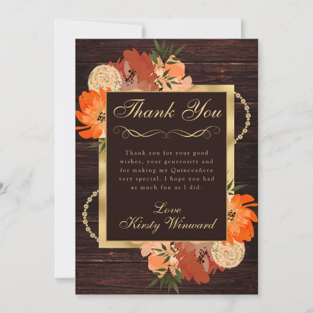 Tarjeta De Agradecimiento Flores Rústicas de Otoño Naranja Quemada para Quin (Anverso)