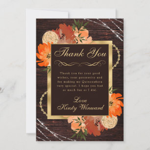 Tarjeta De Agradecimiento Flores Rústicas de Otoño Naranja Quemado para Quin