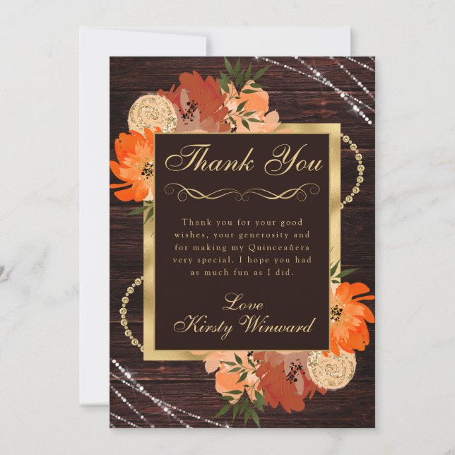 Tarjeta De Agradecimiento Flores Rústicas de Otoño Naranja Quemado para Quin (Anverso)