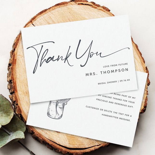 Tarjeta De Agradecimiento Flores rústicas Ducha de novia con escritura moder (Rustic Flowers Minimal Modern Script Bridal Shower Thank You Card)