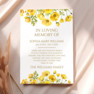 Tarjeta De Agradecimiento Flores salvajes amarillas Memoria de solidaridad T