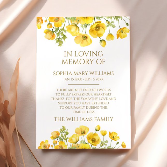 Tarjeta De Agradecimiento Flores salvajes amarillas Memoria de solidaridad T (Subido por el creador)