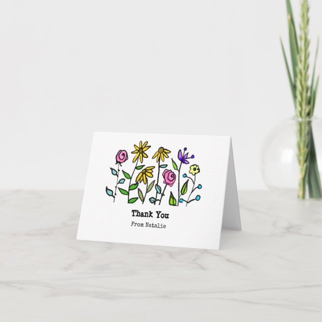 Tarjeta De Agradecimiento Flores salvajes amarillas moradas de Boho Retro pe (Anverso)