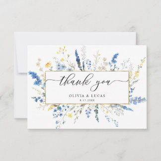 Tarjeta De Agradecimiento Flores salvajes Blue Dainty Boda Rústico del marco