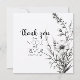 Tarjeta De Agradecimiento Flores salvajes de B&W en negrita