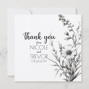 Tarjeta De Agradecimiento Flores salvajes de B&W en negrita
