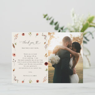 Tarjeta De Agradecimiento Flores salvajes de Boho rústico caen 2 foto Boda