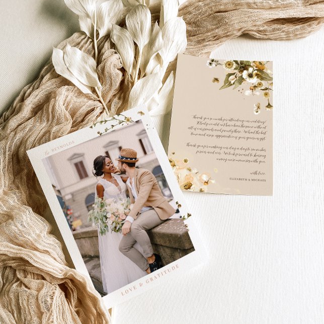 Tarjeta De Agradecimiento Flores salvajes de Boho simple | Boda de fotos Gra (Subido por el creador)