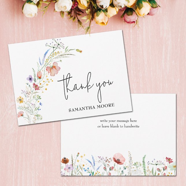 Tarjeta De Agradecimiento Flores salvajes Ducha de novias (Wildflowers bridal shower 5" x 7" flat thank you cards)