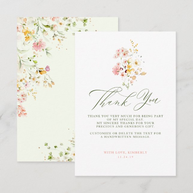 Tarjeta De Agradecimiento Flores salvajes, ducha de novias, pequeñas gracias (Anverso / Reverso)