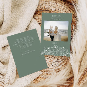 Tarjeta De Agradecimiento Flores salvajes Elegante Boda de fotografía verde 