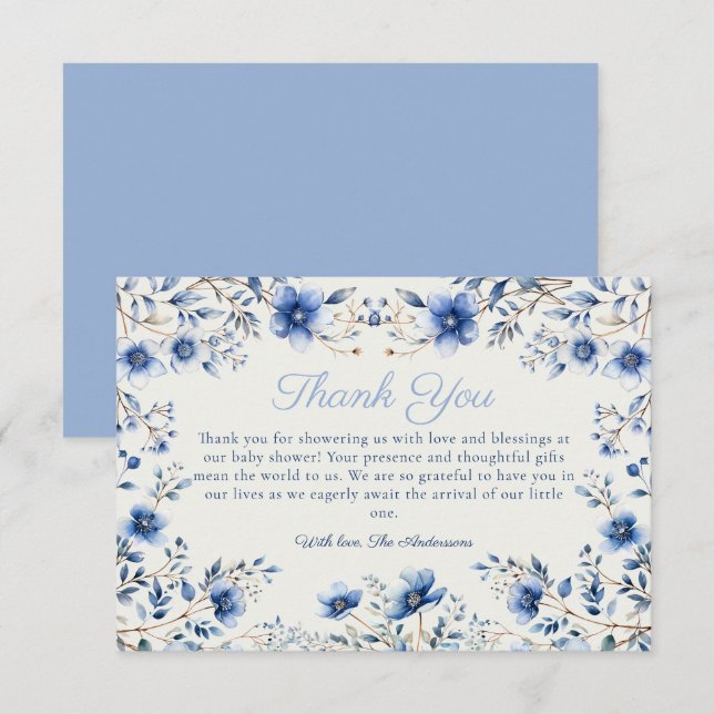 Tarjeta De Agradecimiento Flores salvajes oscuras y agitadas azul Baby Showe (Anverso / Reverso)