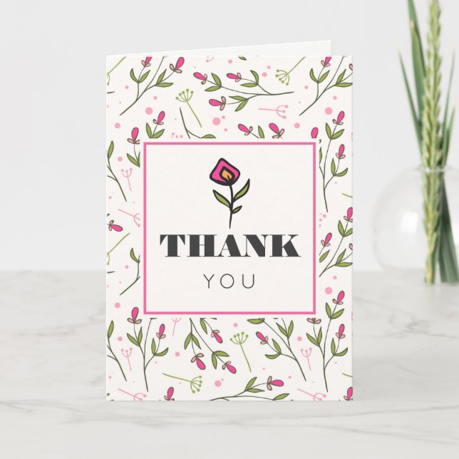 Tarjeta De Agradecimiento Flores salvajes rosas y verdes (Anverso)