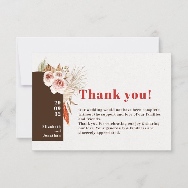 Tarjeta De Agradecimiento Flores secas del desierto de Boho tonos tierra (Anverso)