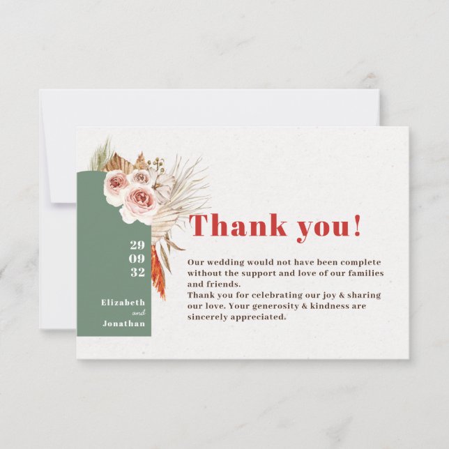 Tarjeta De Agradecimiento Flores secas del desierto de Boho tonos tierra (Anverso)