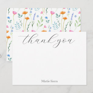 Tarjeta De Agradecimiento Flores Silvestres Acuarela Mixta