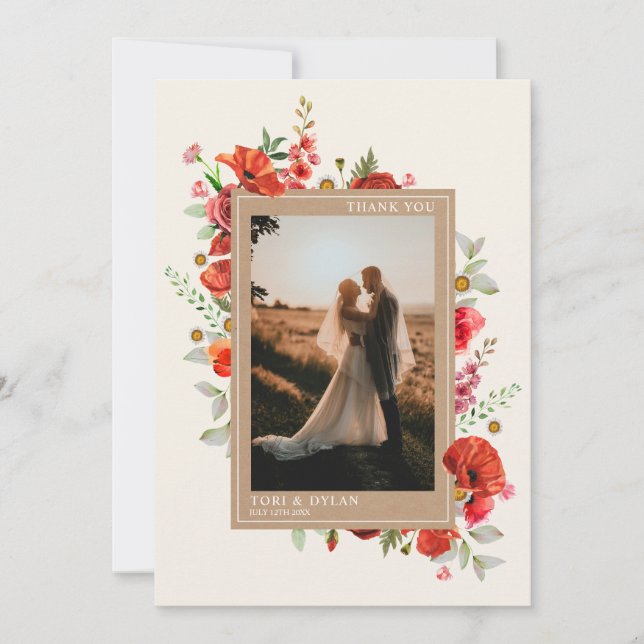 Tarjeta De Agradecimiento Flores silvestres adormidera Boda botánico foto (Anverso)